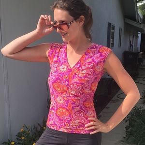 Chaps pink & orange floral, paisley top/shirt